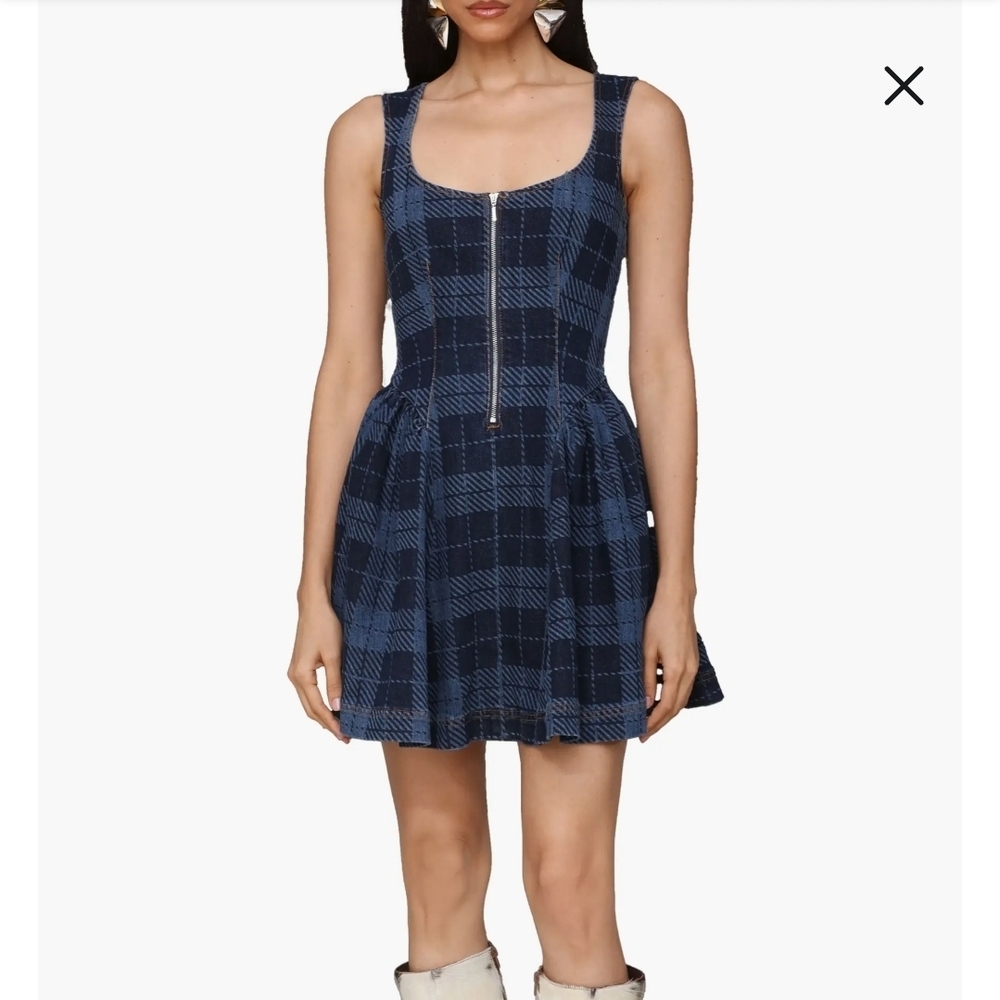 Avec les filles Navy Plaid Mini Dress - brand New  With Tags!